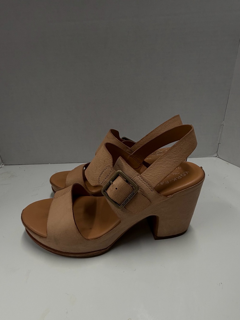 Kork-Ease Tan Slingback Wedge Sandals with Buckle - Picture 3 of 6
